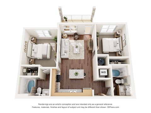 Floor plan for 2 beds, 2 baths, 853 sqft